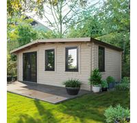 Power 14x20 Chalet Log Cabin, Doors to the Left - 44mm Logs