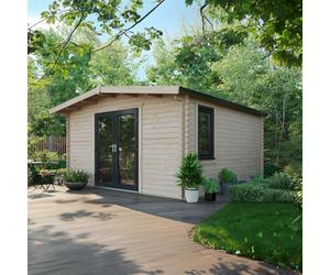 Powersheds Chalet Log Cabin 16' x 14', 44mm Log Thickness, Anthracite Grey Timber, Burford Style Skirting