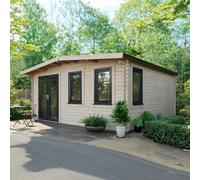 Powersheds Chalet Log Cabin 16' x 16', 44mm Log Thickness, Anthracite Grey Timber, Burford Style Skirting