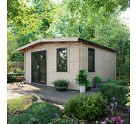 Powersheds 16' x 14' Chalet Log Cabin - Left Side Double Door, Brown