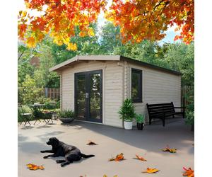 Powersheds Chalet Log Cabin 18' x 12', 44mm Log Thickness, Anthracite Grey Timber, Burford Style Skirting