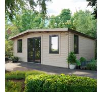 Power 18x20 Chalet Log Cabin, Doors Central - 44mm Logs