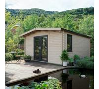 Power 18x14 Chalet Log Cabin, Doors Central - 44mm Logs