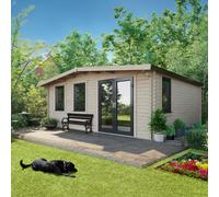 Power 18x20 Chalet Log Cabin, Doors to the Right - 44mm Logs, Brown
