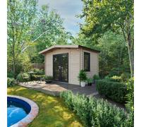 Powersheds Chalet Log Cabin 8' x 12', 44mm Anthracite Grey Timber, Burford Style Skirting