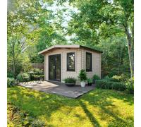 Powersheds Chalet Log Cabin 8' x 12', 44mm Log Thickness, Anthracite Grey Timber, Burford Style Skirting