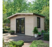 Powersheds Chalet Log Cabin 8' x 14', 44mm Anthracite Grey Timber, Burford Style Skirting