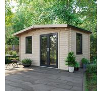 Powersheds Chalet Log Cabin 8' x 14', Anthracite Grey Timber, Burford Style Skirting
