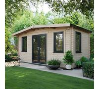 Power 8' x 16' Chalet Log Cabin - Centre Double Door, Brown