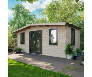 Powersheds Chalet Log Cabin 8' x 20', 44mm Anthracite Grey Timber, Burford Style Skirting