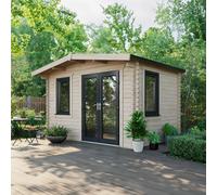 Powersheds Chalet Log Cabin 8' x 12', 44mm Anthracite Grey Timber, Burford Style Skirting
