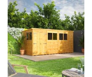 Powersheds Double Door Pent Shiplap Dip Treated Shed - 14 x 6ft