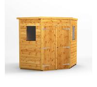 Power Pent Roof Corner Shed 6'x6' Double Door - Golden Brown
