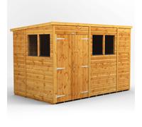 Powersheds Pent Roof Double Door Garden Shed 10ft x 6ft - Golden Brown