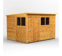 Power Pent Roof Double Door Garden Shed 10'x8' Golden Brown