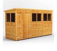 Powersheds Pent 12' x 4' Double Door Garden Shed, Brown