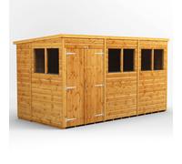 Powersheds Pent Roof Double Door Garden Shed 12ft x 6ft - Golden Brown