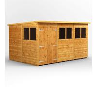 Power Pent Roof Double Door Garden Shed 12'x8' Golden Brown
