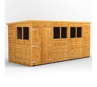 Powersheds Pent Roof Double Door Garden Shed 14ft x 6ft - Golden Brown