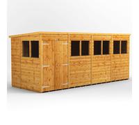 Powersheds Pent Roof Double Door Garden Shed 16ft x 6ft - Golden Brown
