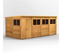 Powersheds Pent Roof Double Door Garden Shed 16ft x 8ft, Golden Brown Timber Overlap