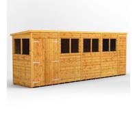 Powersheds Pent Roof Double Door Garden Shed 18ft x 4ft - Golden Brown
