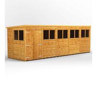 Powersheds Pent Roof Double Door Garden Shed 20ft x 6ft - Golden Brown