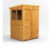 Powersheds Pent Roof Double Door Garden Shed 4ft x 4ft - Golden Brown