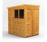 Powersheds Pent Roof Double Door Garden Shed 4ft x 6ft - Golden Brown