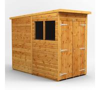Powersheds Pent Roof Double Door Garden Shed 4ft x 8ft, Golden Brown Timber