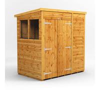 Powersheds Pent Roof Double Door Garden Shed 6ft x 4ft - Golden Brown