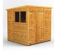 Powersheds Pent Roof Double Door Garden Shed 6ft x 6ft - Golden Brown