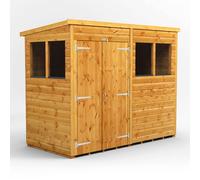 Powersheds Pent Roof Double Door Garden Shed 8ft x 4ft - Golden Brown