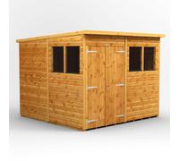 Power Pent Roof Double Door Garden Shed 8'x8' Golden Brown