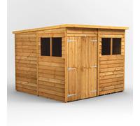 Powersheds Pent Roof Double Door Garden Shed 8ft x 8ft, Golden Brown Timber Overlap