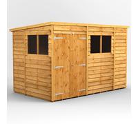 Powersheds Pent Roof Double Door Garden Shed 10ft x 6ft, Golden Brown Timber Overlap
