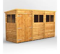 Power Pent Roof Double Door Overlap Garden Shed 12'x4' Golden Brown