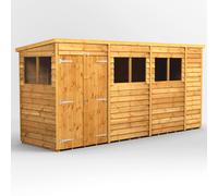 Power Pent Roof Double Door Overlap Garden Shed 14'x4' Golden Brown