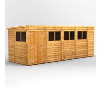 Powersheds Pent Roof Double Door Overlap Garden Shed 18ft x 6ft - Golden Brown