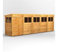 Powersheds Pent Roof Double Door Overlap Garden Shed 20ft x 4ft, Golden Brown Timber, Rustic Cladding