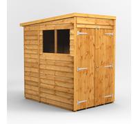 Powersheds Pent Roof Double Door Overlap Garden Shed 4ft x 6ft, Golden Brown Timber