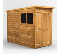 Powersheds Pent Roof Double Door Overlap Garden Shed 4ft x 8ft - Golden Brown