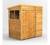 6X4 Powersheds Overlap Pent Double Door Shed, Brown