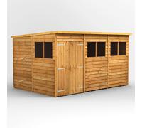 Powersheds Pent Roof Double Door Overlap Garden Shed 12ft x 8ft - Golden Brown