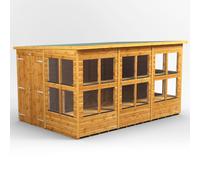 Power Pent Roof Double Door Potting Shed 12'x8' Golden Brown