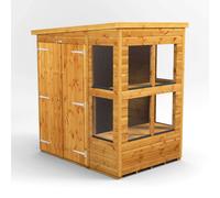 Powersheds Pent Roof Double Door Potting Shed 4ft x 6ft, Golden Brown Scandinavian Timber