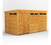 Powersheds Pent Roof Double Door Security Shed, 12ft x 6ft, Golden Brown Timber