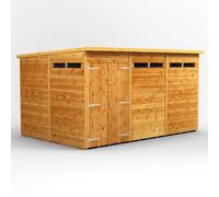 Powersheds Pent Roof Double Door Security Shed, 12ft x 8ft, Golden Brown Timber