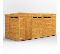 Powersheds Pent Roof Double Door Security Shed, 14ft x 6ft, Golden Brown Timber