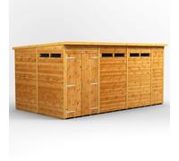 Powersheds Pent Roof Double Door Security Shed 14'x8', Golden Brown Timber Shiplap Tongue and Groove